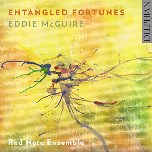 "CD cover with abstract floral design on yellow background, featuring artist and ensemble names."