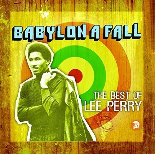 "CD cover with man in front of a target, 'Lee Perry' and 'Babylon A Fall' text."