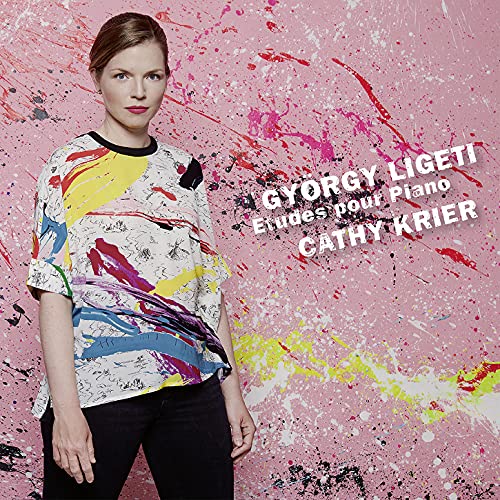 CD cover featuring a woman in a patterned shirt with text: Ligeti, Krier.