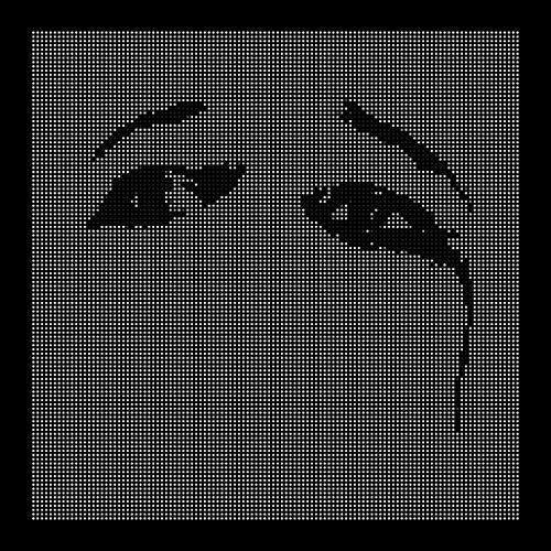 A black-and-white album cover featuring a close-up of a face made of small dots.