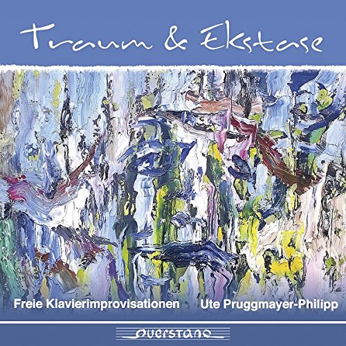 The image is a music album cover featuring an abstract painting. #### Alt Text: "Album cover with abstract painting and blue borders, titled 'Traum & Ekstase'."