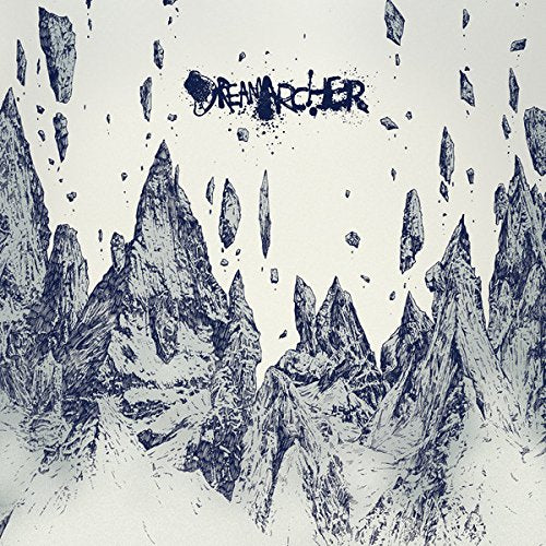 "Album cover with dark blue mountain illustration and 'Dreamarcher' text on a white background."