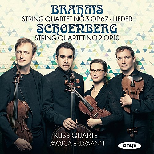 String quartet posing with instruments, album cover for Brahms & Schoenberg.