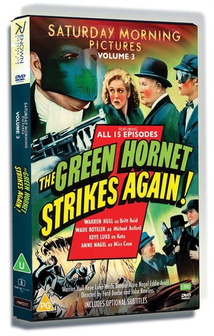 DVD cover for "The Green Hornet Strikes Again!" featuring characters in costume.