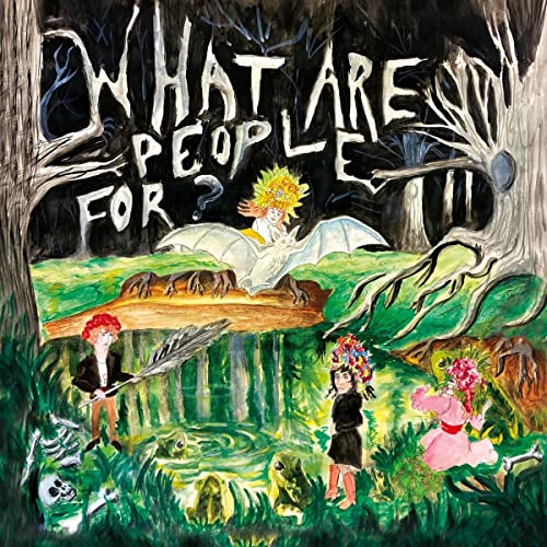 Painted album cover with figures, trees, and a bat-like creature flying.