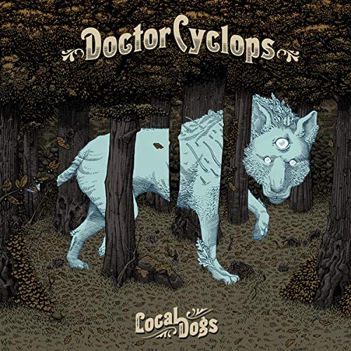 CD cover: blue dog with third eye in a dark forest.