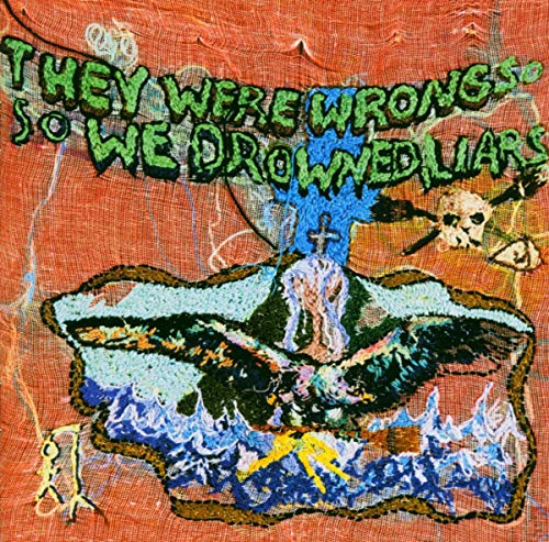 CD cover: embroidered skull, cross, waves, and text on red fabric.