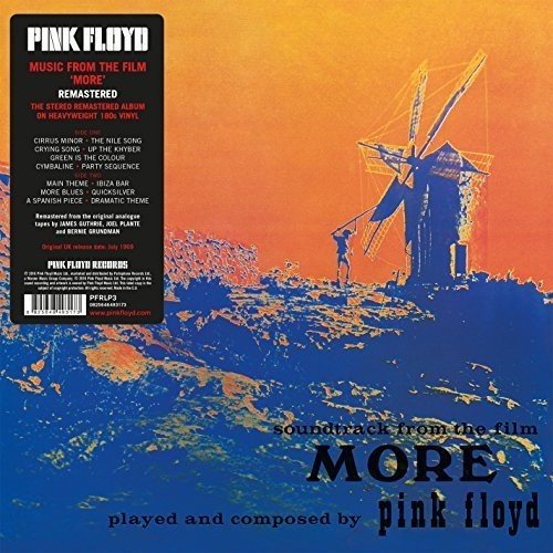 "Pink Floyd vinyl album cover featuring a windmill on a rocky shoreline at sunset."