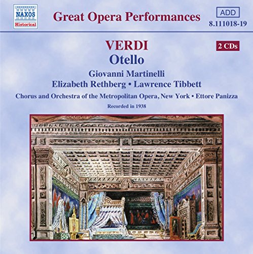 CD cover for Verdi’s “Otello” opera, recorded in 1938, with ornate bedroom scene.