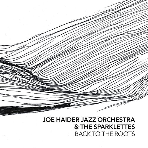 "Album cover with black abstract lines on white background, text at the bottom."