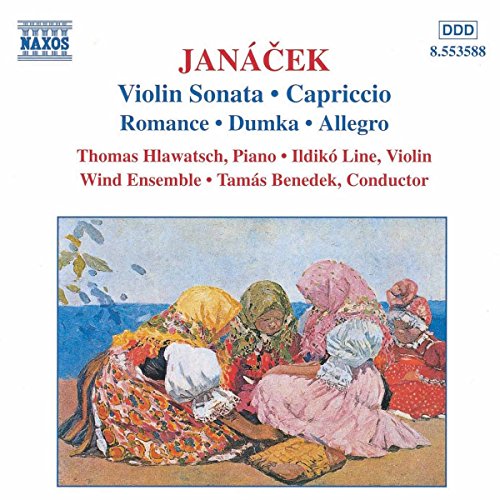 CD cover for Janáček’s violin works featuring a colorful painting of people.