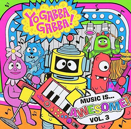 "Colorful cartoon characters playing instruments on a children's music CD cover."