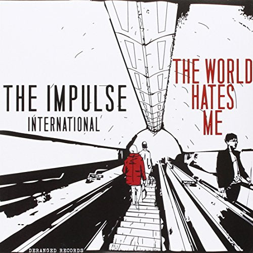 Vinyl record cover: black and white illustration of people on stairs.