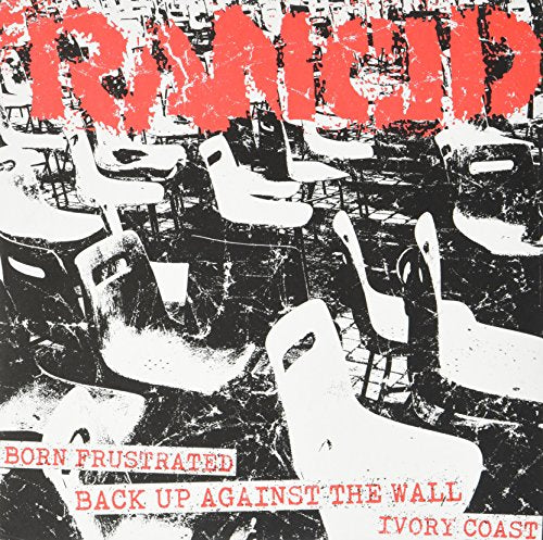 Vinyl cover featuring white chairs on a dark background with red text Rancid.