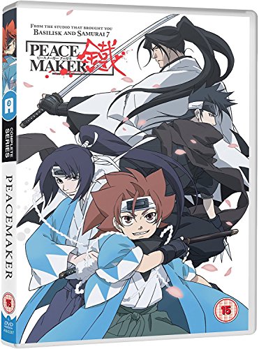 DVD cover for anime "Peacemaker Kurogane" featuring four sword-wielding characters.
