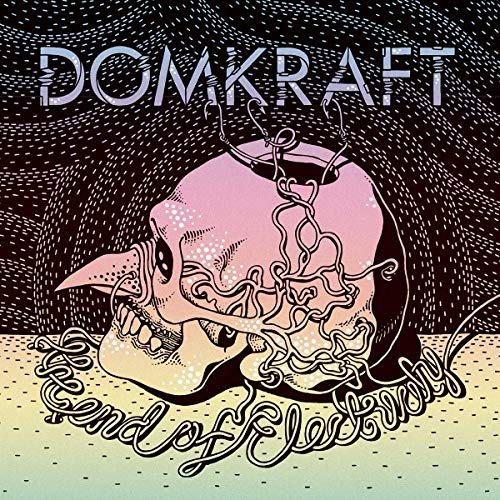 Album cover for Domkraft, featuring a skull with electrical wiring.