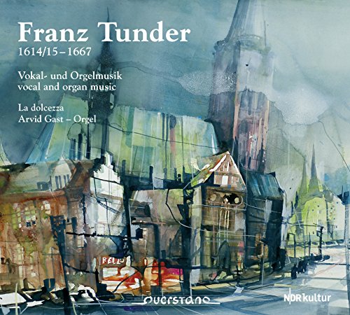 "CD cover featuring abstract watercolor painting of a church and cityscape."