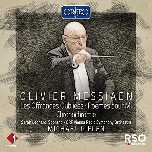 CD cover featuring portrait of conductor Michael Gielen and text “Olivier Messiaen”.