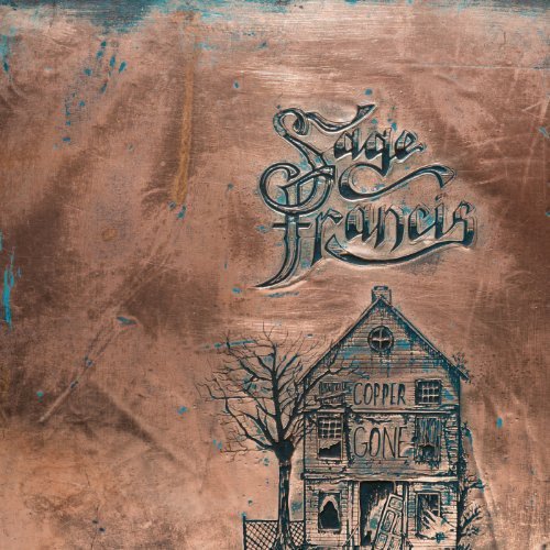 "Album cover with copper background, illustration of a house, and artist's name."