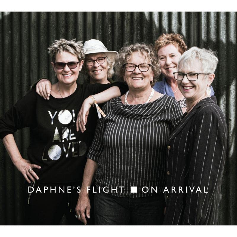 Group portrait of six smiling women, album cover for Daphne’s Flight.
