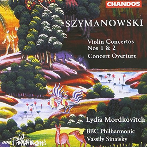"CD cover featuring a fantastical forest landscape with animals and text describing the music content."