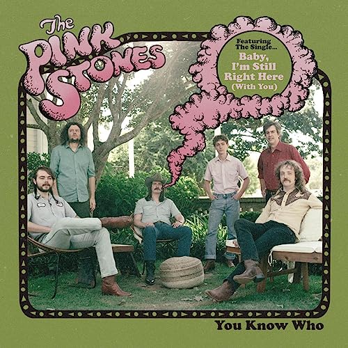Album cover for The Pink Stones’ “You Know Who” featuring a band portrait.
