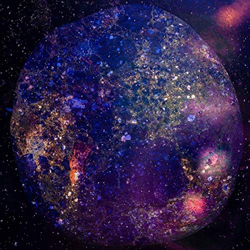 Abstract vinyl record cover with swirling blue, purple, and gold textures.
