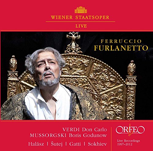 CD cover featuring Ferruccio Furlanetto in opera costume, performing Verdi and Mussorgsky.