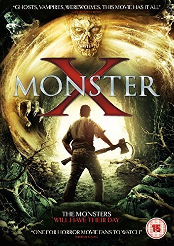 Monster X" DVD cover featuring a monstrous face and figures in a forest.