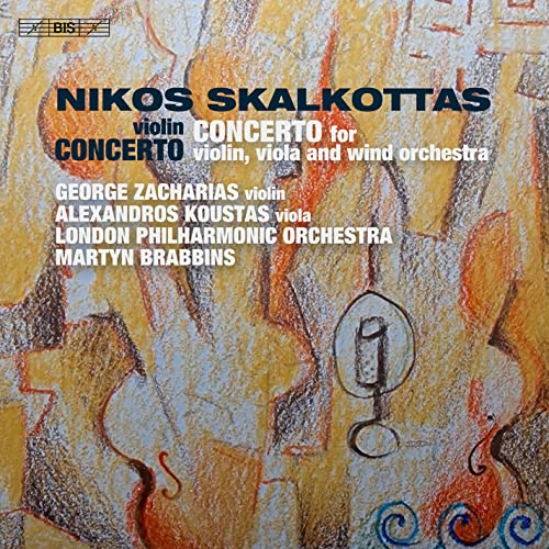 CD cover for Nikos Skalkottasā Violin Concerto, featuring abstract art.