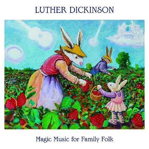 Album cover: painted rabbits picking strawberries in a field.