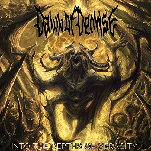 Album cover for Dawn of Demise, featuring a demonic figure in gold tones.