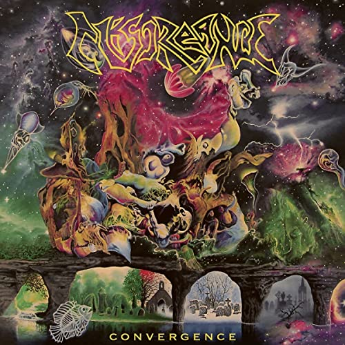 Album cover for Miscreance’s “Convergence” featuring surreal, colorful, cosmic imagery.