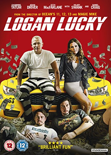 Logan Lucky" DVD cover featuring Channing Tatum, Adam Driver, and Hilary Swank.