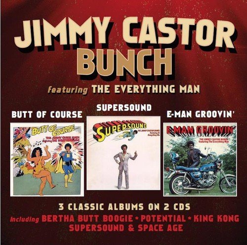 "CD cover with three album art images and red background, featuring Jimmy Castor Bunch."