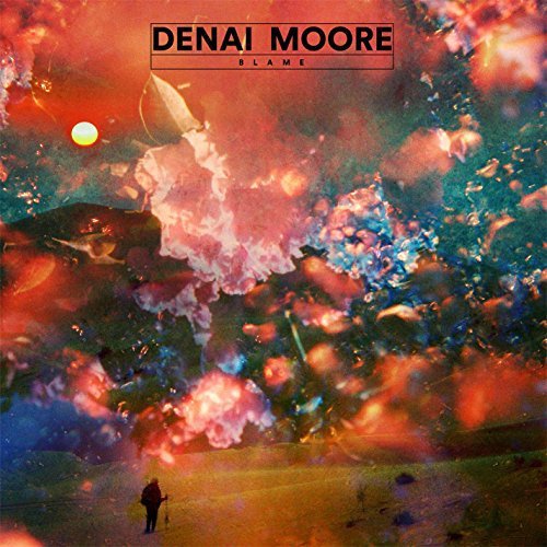 "Album cover with 'DENAI MOORE' and 'BLAME' text, featuring a person amidst an explosion."