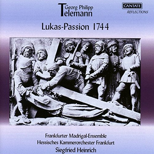 CD cover: Deposition of Christ sculpture with text "Lukas-Passion 1744".