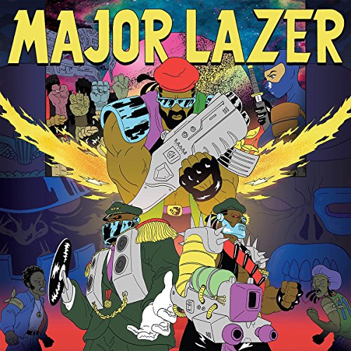 "Album cover art for 'Major Lazer - Free The Universe' featuring cartoon characters and vibrant colors."