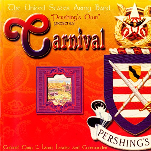 "Album cover with 'Carnival' title, military emblems, and red to yellow gradient background."