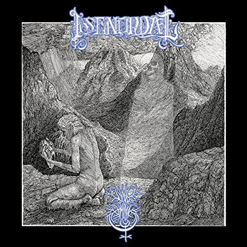 Black and white album cover with a figure kneeling in a landscape.
