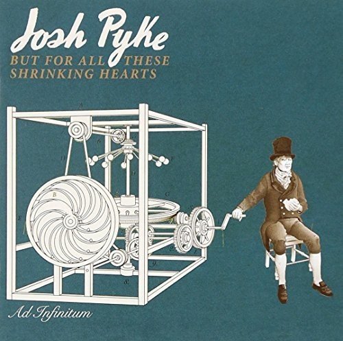 "Album cover art featuring a man turning a mechanical device, teal background."