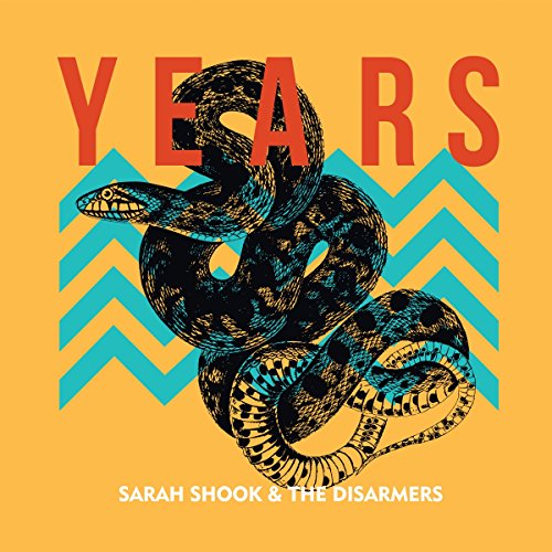 "Album cover with snake illustration, orange background, and red and blue accents."
