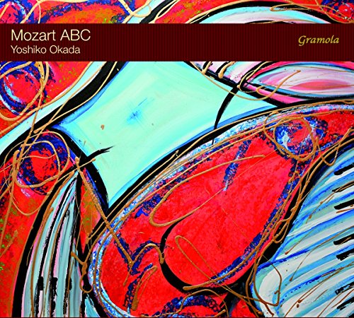"Mozart ABC" CD cover featuring abstract red, blue, and gold artwork with text banner.