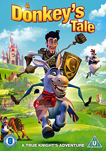 "A Donkey's Tale" DVD cover featuring a knight riding a donkey with a chicken.