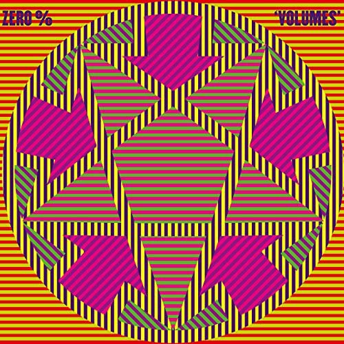 Vinyl record cover with optical illusion design in pink, yellow, and green.