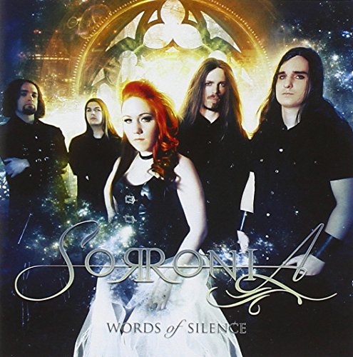Sorronia band members with ornate backdrop and album title "Words of Silence".