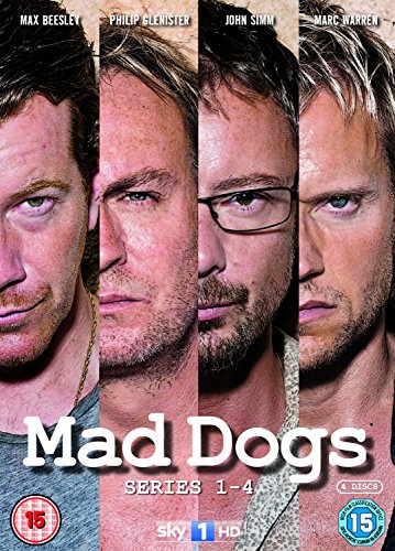 DVD cover for "Mad Dogs" series 1-4, featuring four men's close-up faces.