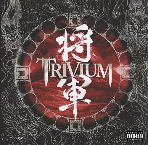 "Album cover with red circle, white 'Trivium' text, and Japanese characters on black background."