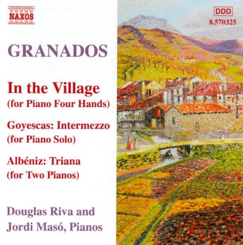CD cover with a painting of a village and mountains, and text listing musical compositions.