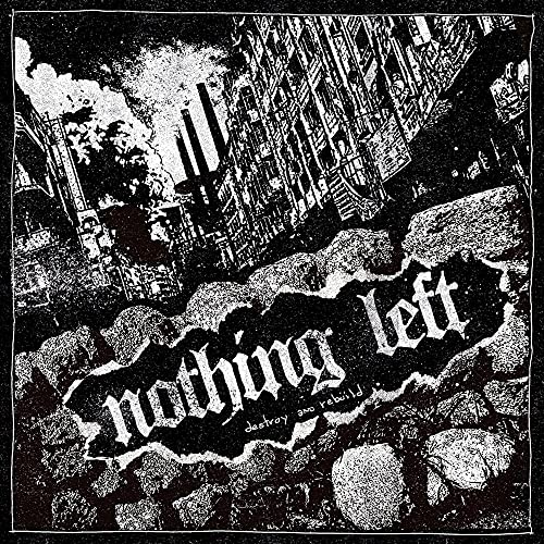 Black and white CD cover depicting a ruined cityscape and band name.